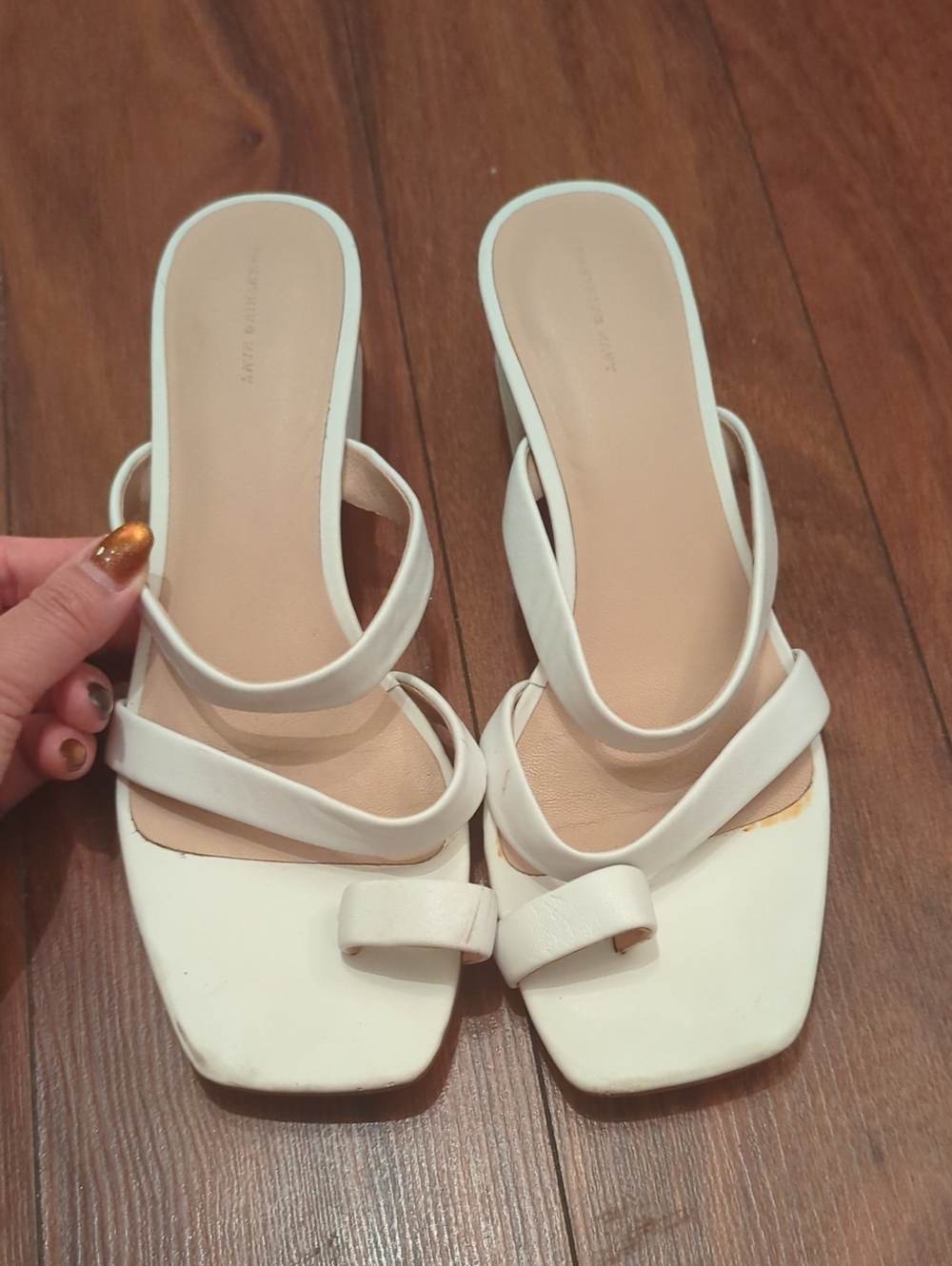 Something Navy White Strappy Square-Toe Slide Mules